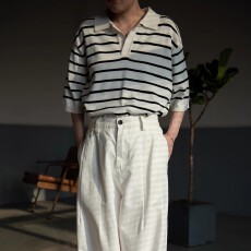 批发休闲条纹翻领男士T恤<b class='q'>夏</b>季短袖宽松气质百搭上衣