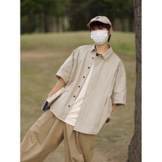 批发简约休闲短袖衬衫男士透气宽松时尚百搭上衣<b class='q'>夏</b>季潮流单品