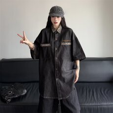时尚个性黑色衬衫男士休闲宽松设计双口袋帅气潮流款式
