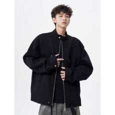 时尚百搭黑色夹克外套简约休闲修身设计轻便舒适男士上衣