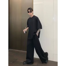 批发休闲运动套装男士时尚宽松灰色舒适上衣长裤两件套