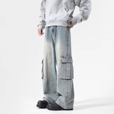 宽松男士牛仔裤时尚个性舒适休闲潮流百搭设计多口袋潮流造型