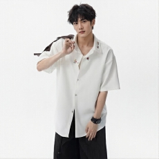批发简约刺绣<b class='q'>男士</b><b class='q'>短袖</b><b class='q'>衬衫</b>时尚休闲百搭透气舒适夏季上衣