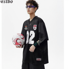 批发红色运动T恤男士宽松休闲印花短袖潮流上衣青春时尚
