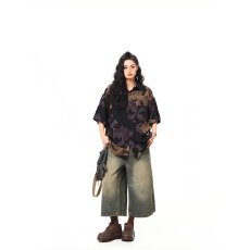 批发时尚花卉宽松<b class='q'>衬衫</b><b class='q'>男士</b>休闲上衣夏季潮流透气舒适<b class='q'>短袖</b>设计