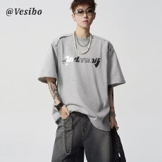 批发潮流灰色宽松T恤独特设计时尚印花舒适透气男士上衣休闲搭配必