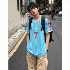 批发清新条纹透气男款<b class='q'>T</b><b class='q'>恤</b>宽松休闲<b class='q'>运动服</b>时尚潮流短袖上衣