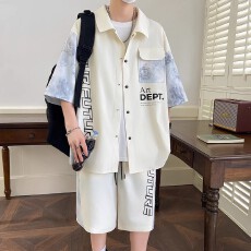 批发时尚休闲运动套装潮流拼接设计宽松舒适男士短袖短裤装扮