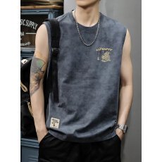 批发复古印花<b class='q'>男</b>士无袖背心夏季时尚休闲宽松潮流上衣