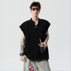 批发时尚百搭<b class='q'>男</b>士背心休闲无袖刺绣宽松潮流运动上衣夏季新品