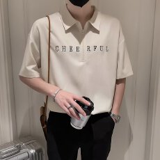 批发时尚简约男士半高领T恤舒适休闲短袖上衣<b class='q'>青春活力</b>字母设计