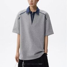 批发时尚简约立领<b class='q'>短袖</b>T恤运动休闲宽松男士上衣舒适透气百搭服饰