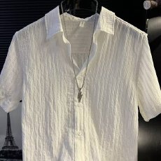 批发时尚简约纯色男士短袖衬衫透气舒适休闲百搭<b class='q'>潮</b>流上衣