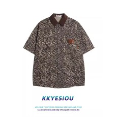 批发时尚豹纹男士衬衫短袖设计新<b class='q'>潮</b>舒适轻盈适合夏季休闲搭配必备单