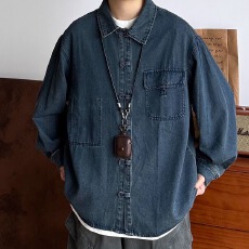 批发休闲宽松牛仔<b class='q'>衬衫</b><b class='q'>男</b>款潮流百搭时尚长袖上衣舒适透气设计