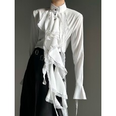 批发优雅蕾丝边设计<b class='q'>男</b>士<b class='q'>衬衫</b>时尚典雅商务休闲长袖<b class='q'>衬衣</b>潮流外套