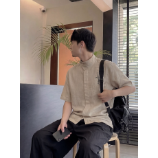 时尚男士短袖衬衫简约设计精致刺绣透气舒适休闲百搭上衣