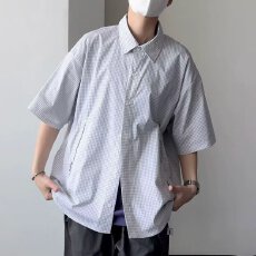 批发简约条纹男士短袖衬衫轻松休闲时尚舒适透气适合春<b class='q'>夏</b>年轻人穿搭