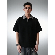 批发时尚<b class='q'>潮</b>流男士T恤宽松短袖复古拼接设计休闲上衣适合多场合穿搭