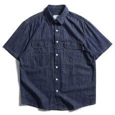 批发男士休闲衬衫短袖纯棉牛仔风格大口袋时尚透气潮流上衣