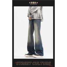 批发时尚男士宽松牛仔裤个性拼接百搭显瘦舒适休闲长裤