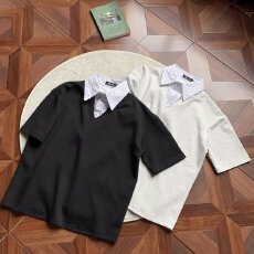 批发时尚男士条纹<b class='q'>衬衫</b>领短袖T恤宽松休闲百搭透气舒适速干衣