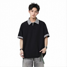 批发时尚短袖<b class='q'>衬衫</b>男士休闲T恤多色拼接设计舒适透气个性潮流