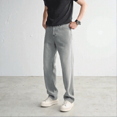 经典灰色休闲牛仔裤舒适百搭男士长裤时尚潮流上衣装饰