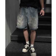 男士时尚破洞牛仔短裤夏季休闲潮流宽松多口袋设计透气舒适裤子