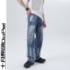 批发破洞宽松牛仔裤时尚百搭潮流男士休闲裤个性时尚设计舒适透气清