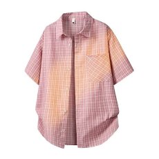 批发男士短袖格子<b class='q'>衬衫</b>休闲透气时尚百搭上衣舒适潮流春夏款