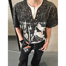 批发个性印花短袖<b class='q'>男士</b>T恤时尚休闲宽松街头风格潮流款式
