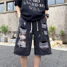 时尚破洞宽松男士短裤个性街头潮流运动裤机能百搭休闲裤