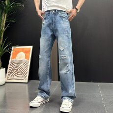 批发时尚破洞宽松<b class='q'>牛仔裤</b><b class='q'>男士</b>潮流休闲薄款舒适百搭夏季新款