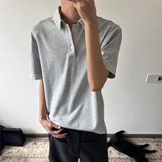 休闲短袖T恤男士宽松棉质拼接设计时尚百搭舒适夏季上衣