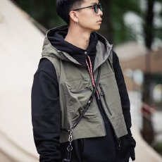 批发时尚百搭<b class='q'>男士</b>背心防风透气多口袋休闲运动外套