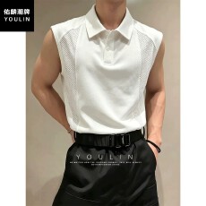 批发透气无袖衬衫男时尚休闲背心清新夏季潮流运动上衣