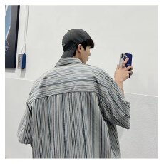 批发时尚条纹男士<b class='q'>衬衫</b>宽松休闲夏季短袖上衣学生潮流百搭<b class='q'>衬衣</b>
