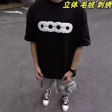 立体毛绒刺绣短袖T恤男女潮流个性休闲百搭学生服装