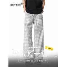 时尚休闲裤男士宽松格纹裤子舒适透气百搭潮流设计