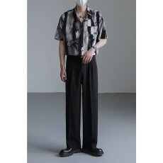 时尚印花短袖衬衫休闲百搭男士上衣轻便透气舒适衣物