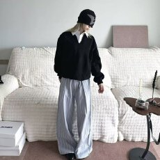 批发休闲宽松条纹男士裤子时尚百搭<b class='q'>夏</b>季薄款街头潮流裤