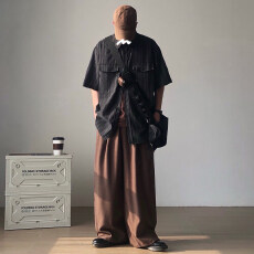 时尚条纹短袖衬衫男士休闲宽松上衣潮流日常外穿服饰