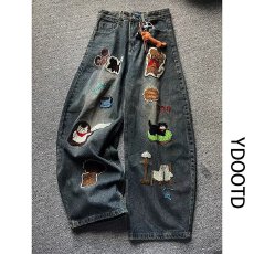 个性刺绣宽松牛仔裤独特潮流设计休闲百搭时尚男士直筒裤