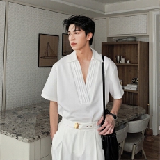 批发白色短袖<b class='q'>T</b><b class='q'>恤</b>时尚休闲男士上衣简约小众设计舒适透气百搭款式