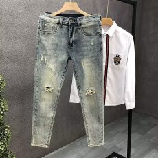 批发时尚破洞牛仔裤经典蓝色修身男士裤子简约百搭舒适透气适合日常