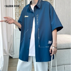 批发时尚简约宽松<b class='q'>衬衫</b>潮流<b class='q'>男</b>士短袖上衣休闲百搭个性刺绣设计