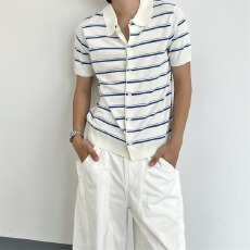 批发横条纹短袖<b class='q'>T</b><b class='q'>恤</b>男士休闲时尚透气夏季款舒适百搭短袖上衣