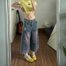 时尚刺绣宽松牛仔短裤男士休闲裤夏季潮流百搭透气舒适短裤