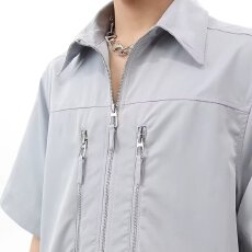批发时尚<b class='q'>男</b>士短袖<b class='q'>衬衫</b>轻便潮流设计多口袋户外休闲风格